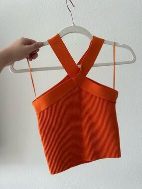 Women's Orange Ribbed Cross-Back Crop Tank